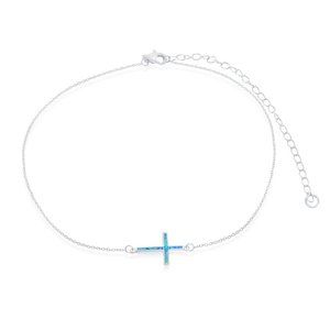 Sterling Silver Blue Opal Sideways Cross Choker